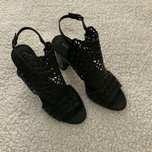 VIA SPIGA BLACK SLINGBACK PEEP TOE HEELS